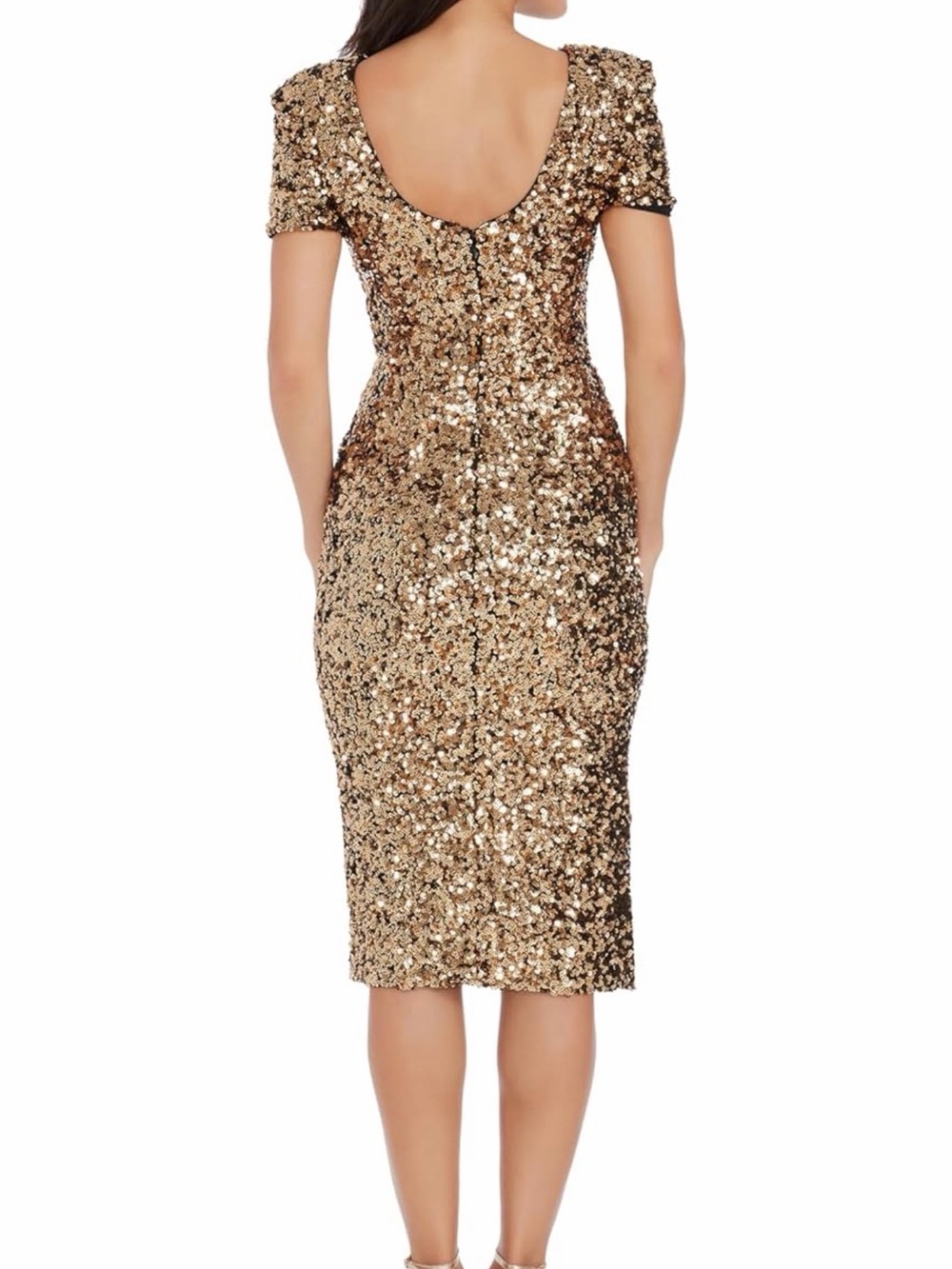 NWT Dress the Population Gold Sequin Midi Dress w Side Slit and Short Sleeves, L - Picture 12 of 13